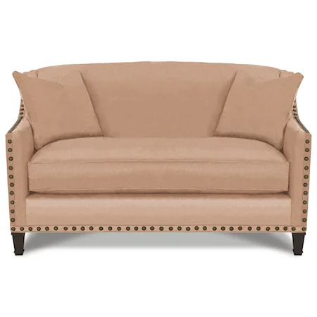 Traditional Settee with Nailhead Trim & Exposed Wood Legs